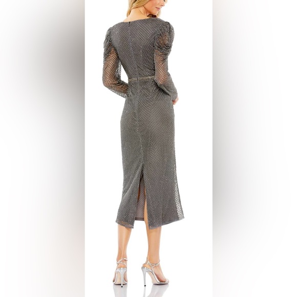 👗 NWT! Mac Duggal Beaded Wrap Over Puff Sleeve Dress - Picture 3 of 16
